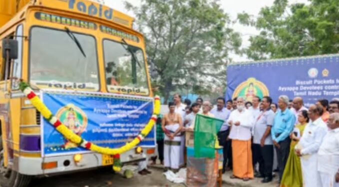 അയ്യപ്പഭക്തർക്ക് നൽകാൻ 10 ലക്ഷം ബിസ്കറ്റ് പാക്കറ്റുകളുമായി; തമിഴ്നാട് ദേവസ്വം വകുപ്പ്