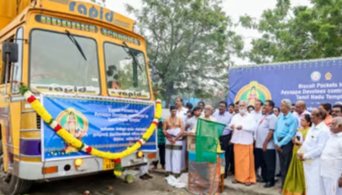 അയ്യപ്പഭക്തർക്ക് നൽകാൻ 10 ലക്ഷം ബിസ്കറ്റ് പാക്കറ്റുകളുമായി; തമിഴ്നാട് ദേവസ്വം വകുപ്പ്