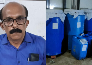 രാമപുരം കൂടപ്പലത്ത് എക്സൈസ് റെയി ഡിൽ വീട്ടിൽസൂക്ഷിച്ച1830 ലിറ്റർ വീര്യം കൂടിയ അനധികൃത വൈൻ പിടികൂടി