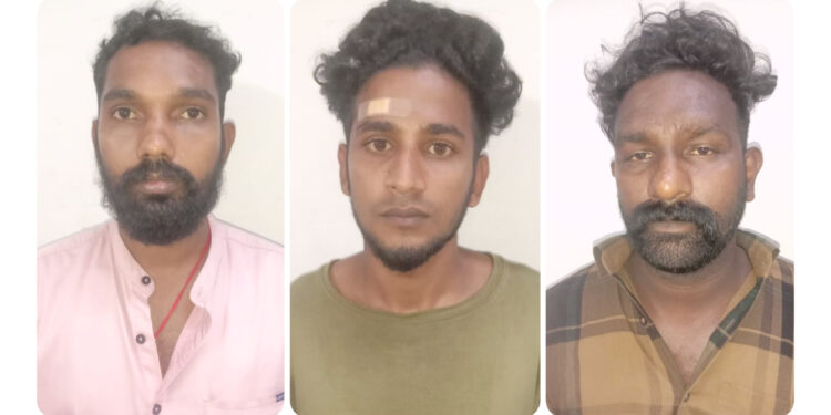 വീട്ടില് അതിക്രമിച്ചു കയറി യുവാവിനെ ആക്രമിച്ച കേസിൽ മൂന്നുപേർ അറസ്റ്റിൽ