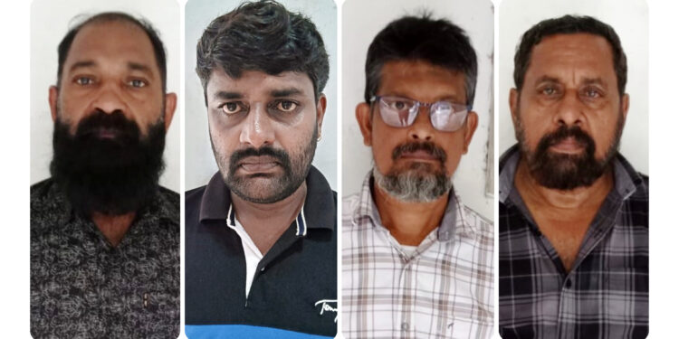 അയൽവാസിയുടെ വീടിന്റെ മതില് തകർത്ത കേസിൽ നാലുപേർ അറസ്റ്റിൽ