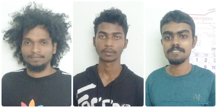 യുവാവിനെ ആക്രമിച്ച് പരിക്കേല്‍പ്പിച്ച കേസിൽ മൂന്നുപേരെ പോലീസ് അറസ്റ്റ് ചെയ്തു