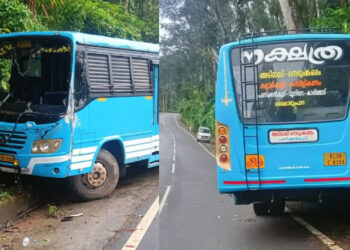 സ്വകാര്യ ബസ് മോഷ്ടിച്ചു; കടന്നുകളയുന്നതിനിടെ ബസ് അപകടത്തിൽപ്പെട്ടു, വാഹനം ഉപേക്ഷിച്ച് മോഷ്ട്ടാവ് രക്ഷപെട്ടു