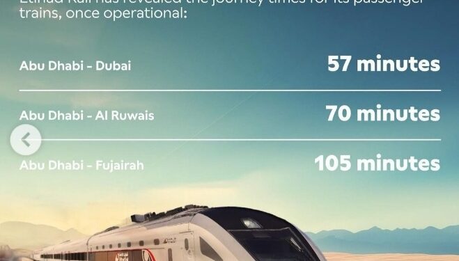 യുഎഇയിലുടനീളമുള്ള പാസഞ്ചർ ട്രെയിനുകളുടെ യാത്രാ സമയം വെളിപ്പെടുത്തി ഇത്തിഹാദ് റെയിൽ